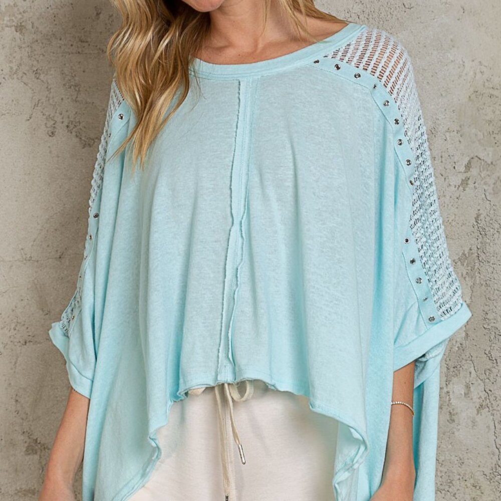 POL Oversize 3/4 Sleeve hi-lo studded knit top - NWT in Medium